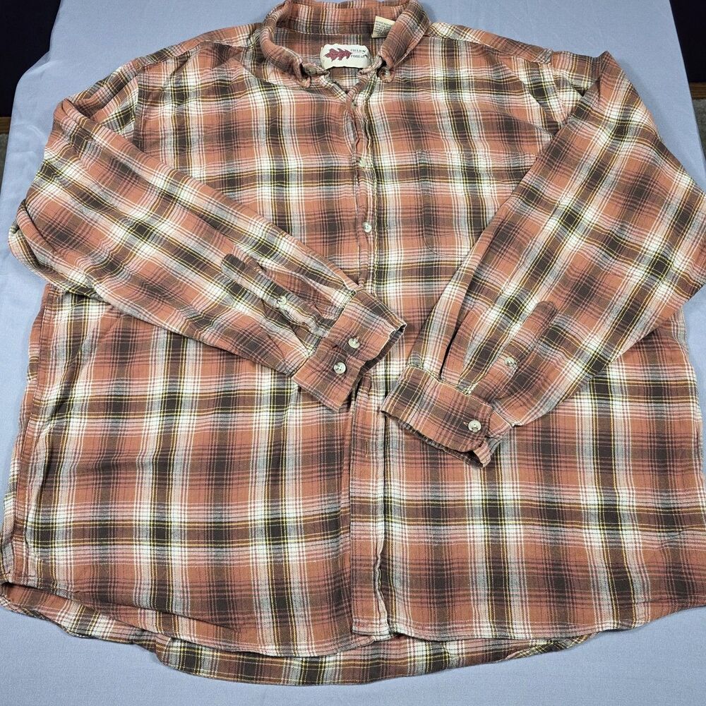 Field N Forest Rust Brown Fall Color Plaid Long Sleeve Flannel Men's Size 3XL